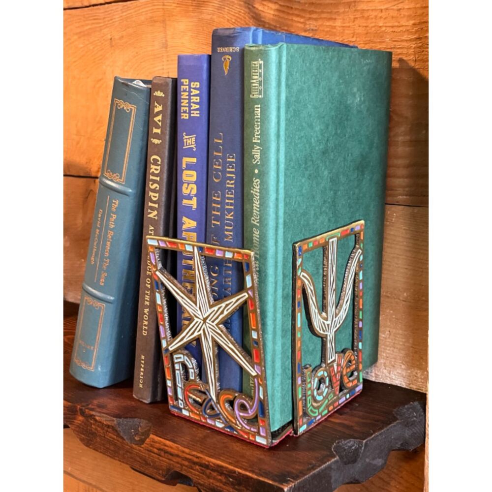 Vintage Terra Sancta Guild “Love & Peace” Brass Bookends – Made in Israel (1967)